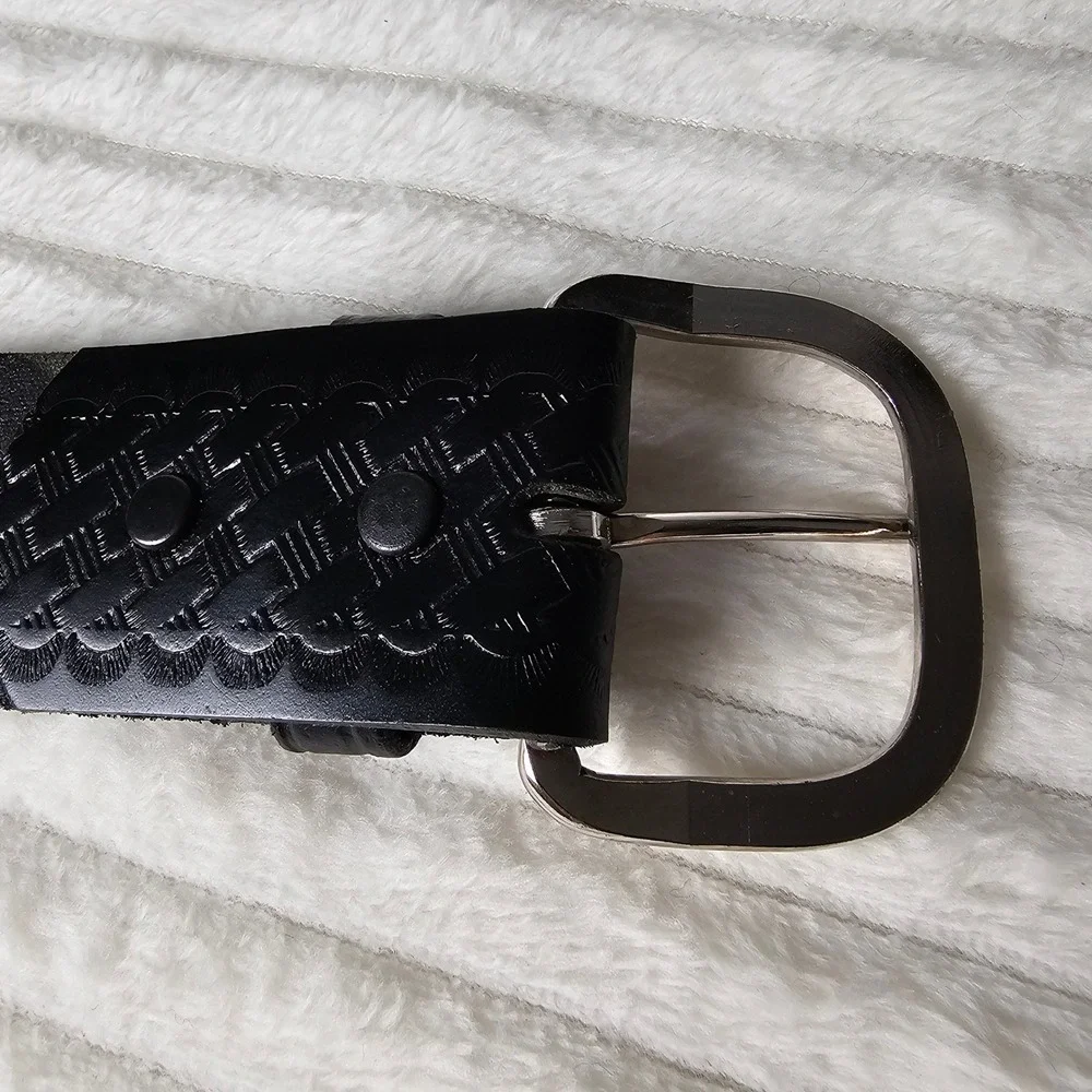 Task Force Mens Basketweave Top Grain Leather Belt 30/32 Black Western Workwear